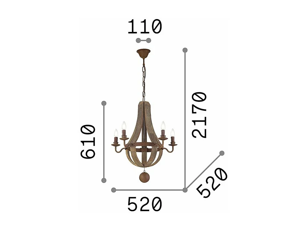 Ideal Lux Millennium Plafonnier à 5 ampoules, brun, E14