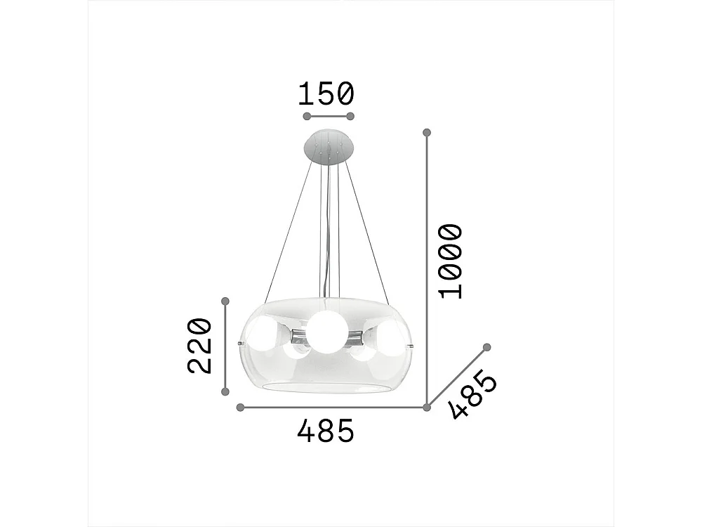 Ideal Lux Audi-10 - Sospensione a soffitto a 5 luci trasparente, attacco E27