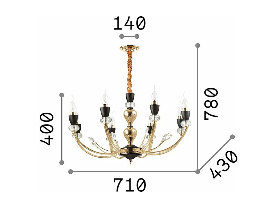Ideal Lux Vanity - Lampada a sospensione a 8 luci nera