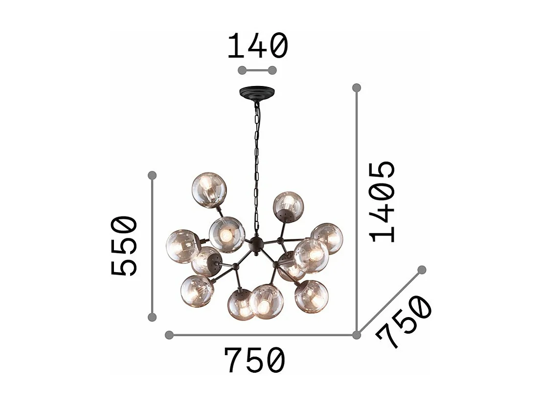 Ideal Lux Kepler - 12 Lichtdeckenanhänger Schwarz