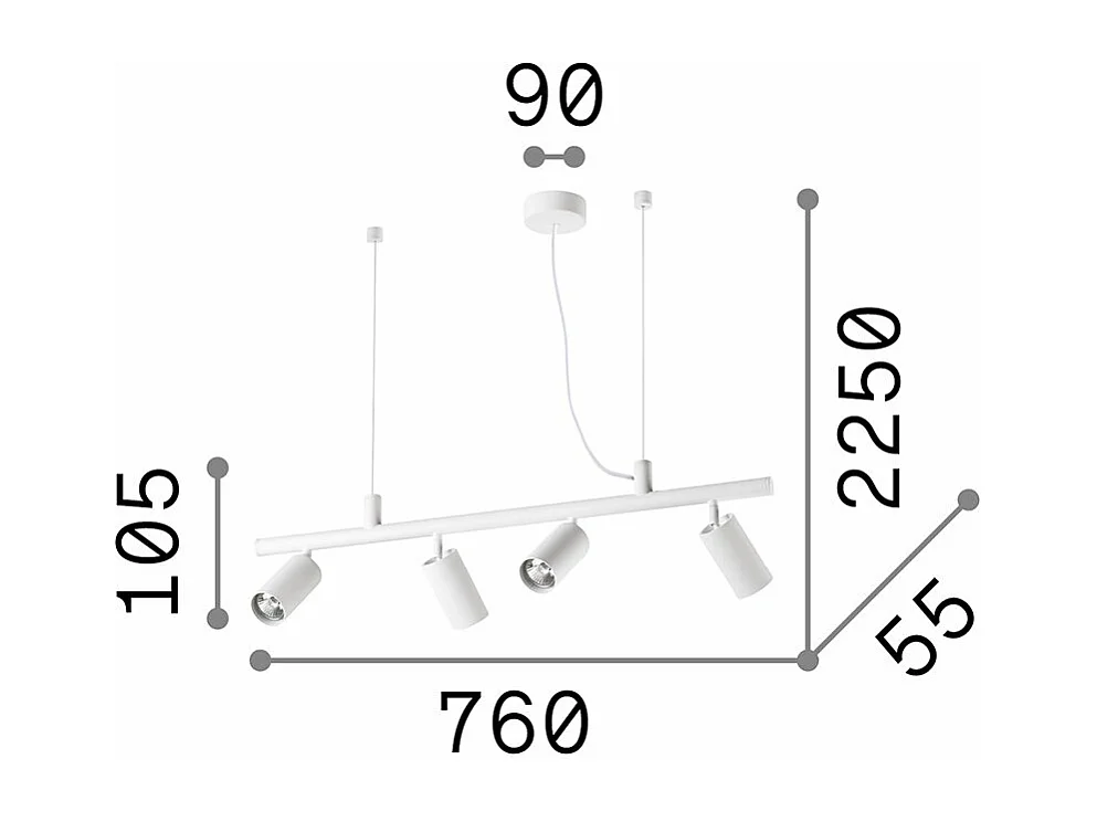 Ideal Lux DYNAMITE - Indoor 4 lichts Strahler Deckenpendelleuchte Schwarz, GU10