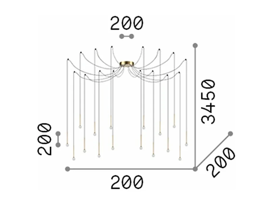 Ideal Lux LUCCIOLA 16-Licht-LED-Cluster-Pendel-Deckenleuchte Schwarz, 3000 K, nicht dimmbar