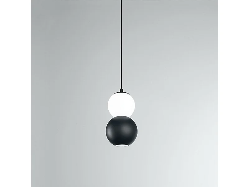 Lampadario Contemporaneo Binario Metallo Nero Vetro Bianco Led 10+10W 3000K