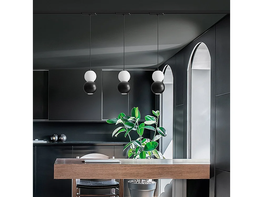 Lampadario Contemporaneo Binario Metallo Nero Vetro Bianco Led 10+10W 3000K