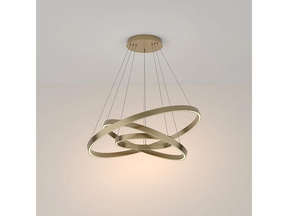 Lampadario A Sospensione Moderno Rim Alluminio Ottone 3 Luci Led 115W