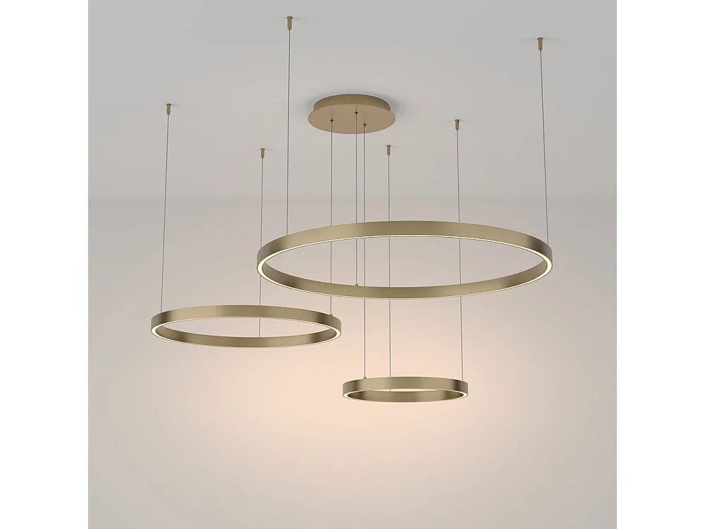 Lampadario A Sospensione Moderno Rim Alluminio Ottone 3 Luci Led 115W