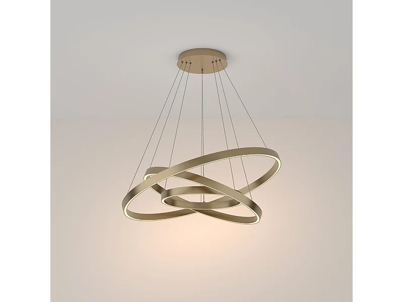 Lampadario A Sospensione Moderno Rim Alluminio Ottone 3 Luci Led 115W