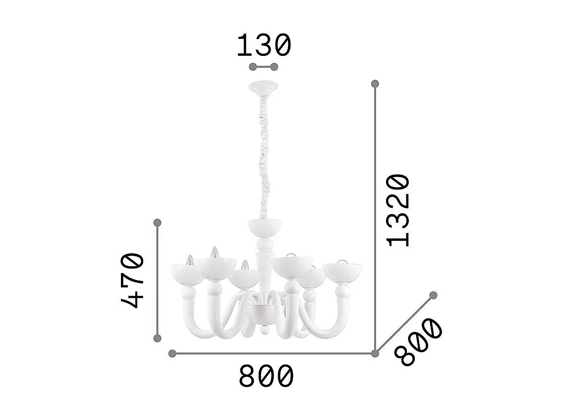 Ideal Lux Bon Bon Lustre à 6 bras multiples au fini blanc, E14