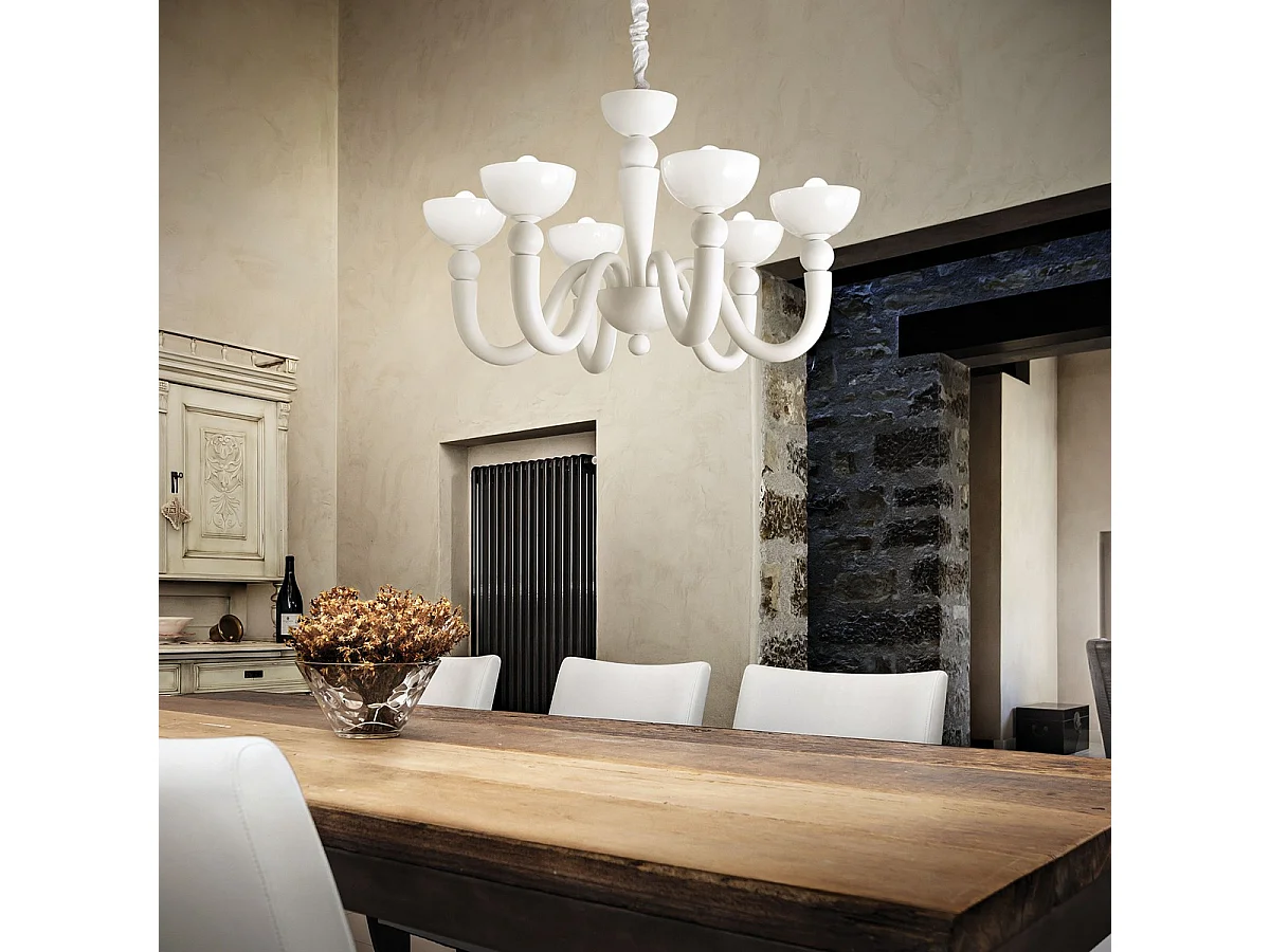 Ideal Lux Bon Bon - Lampadario a 6 luci multibraccio finitura bianca, attacco E14