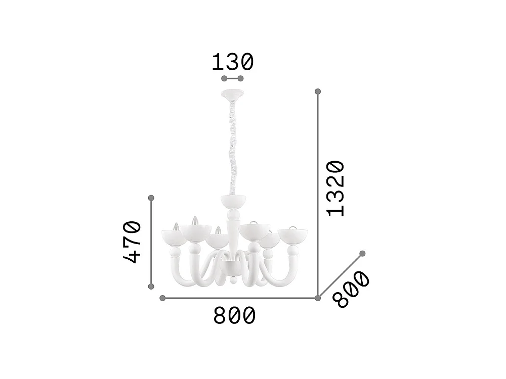 Ideal Lux Bon Bon - Lampadario a 6 luci multibraccio finitura bianca, attacco E14