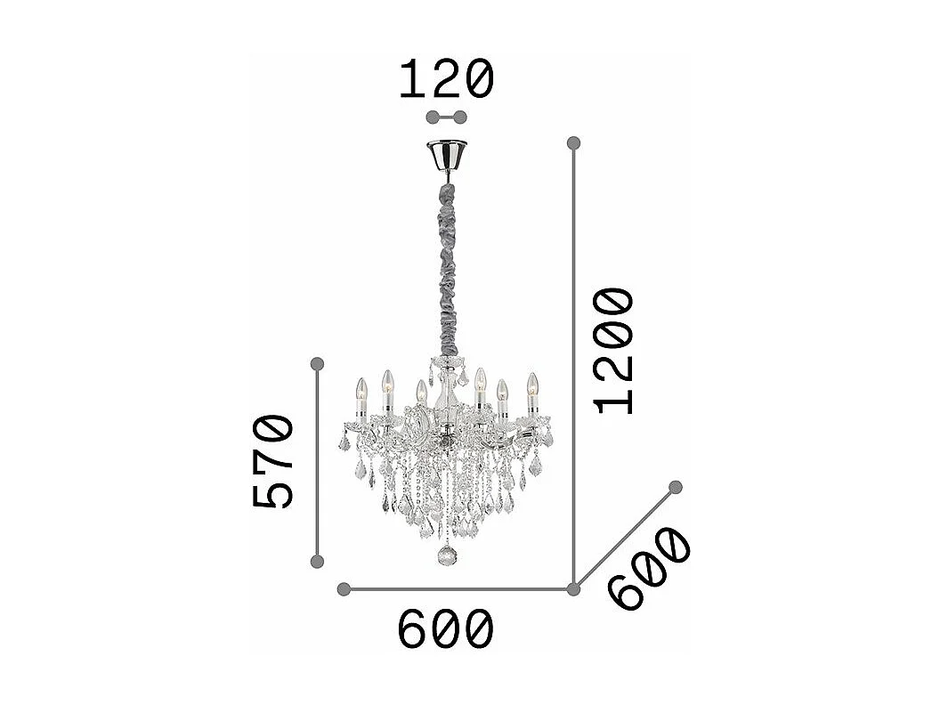 Ideal Lux Florian - Lampadario a 6 luci in cristallo con finitura cromata, attacco E14