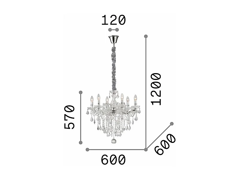 Ideal Lux Florian - Lámpara de araña de cristal de 6 luces con acabado cromado, E14
