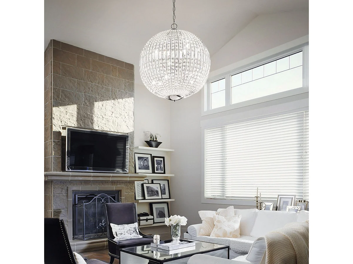 Ideal Lux Luxor - Sospensione da soffitto piccola a 6 luci cromata con cristalli, G9