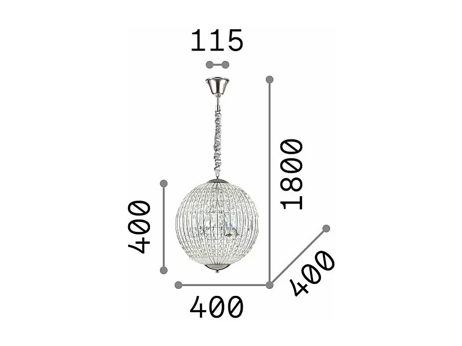 Ideal Lux Luxor - Sospensione da soffitto piccola a 6 luci cromata con cristalli, G9