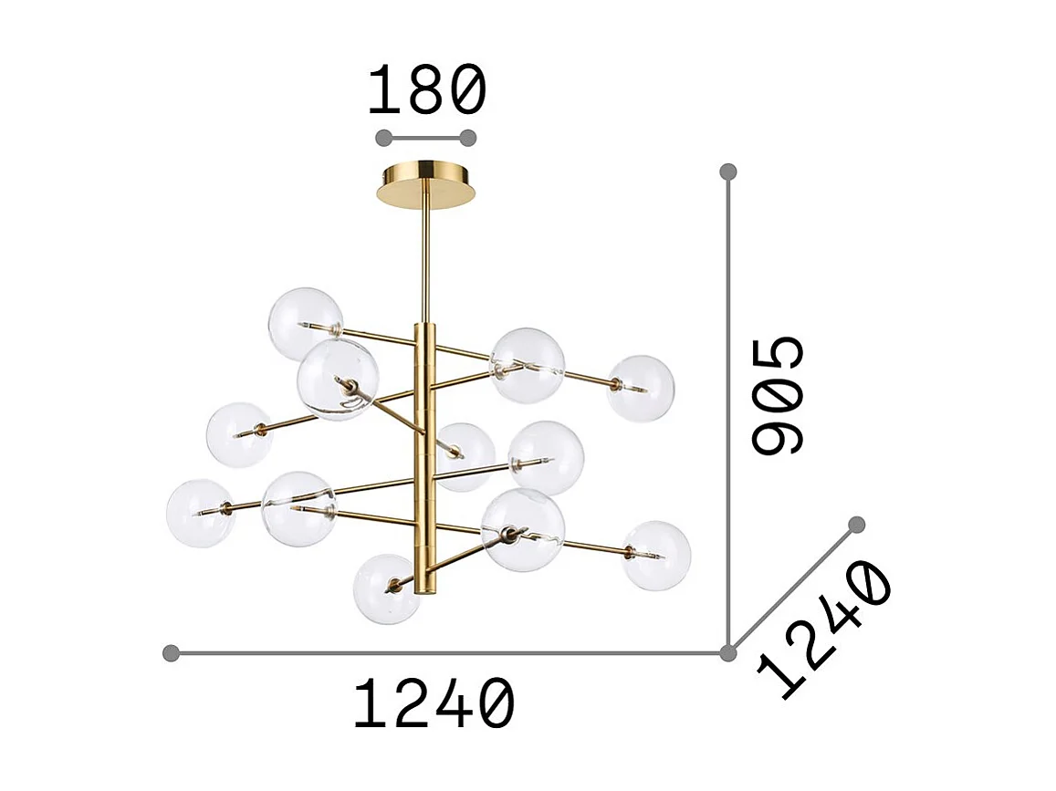 Ideal Lux Equinoxe - 12 licht Multi Arm Deckenpendelleuchte Antik Messing