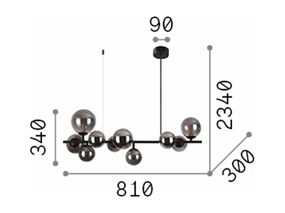 Ideal Lux PERLAGE Plafón colgante globo lineal 10 luces negro