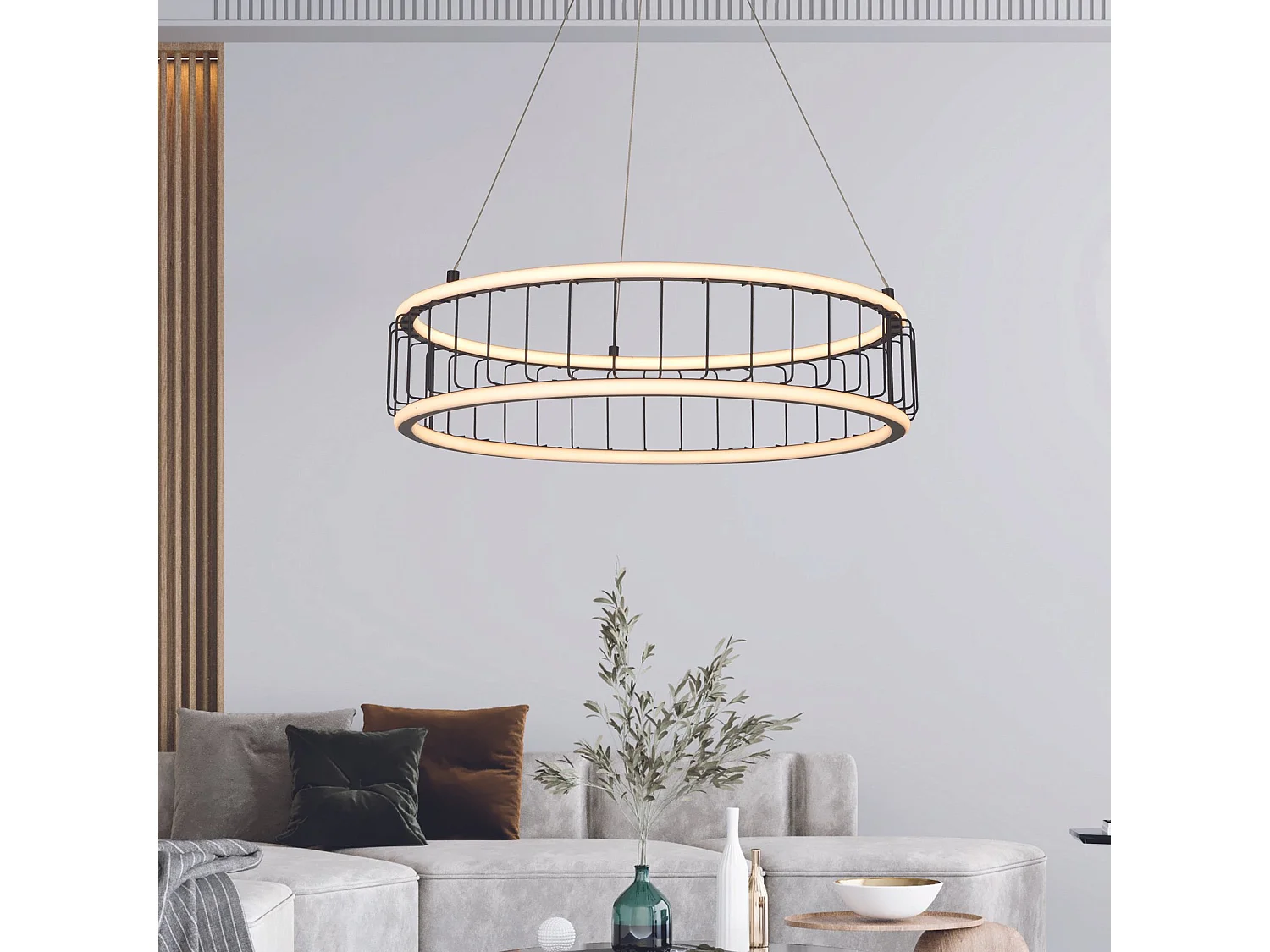 Lampadario Contemporaneo Circolo Acciaio Nero Alluminio Bianco Led 46,4W 3000K