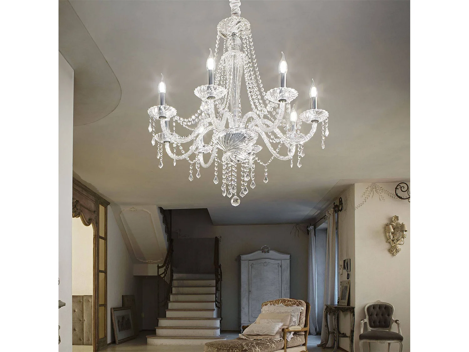 Ideal Lux Amadeus - Lampadario a 8 luci Trasparente, attacco E14