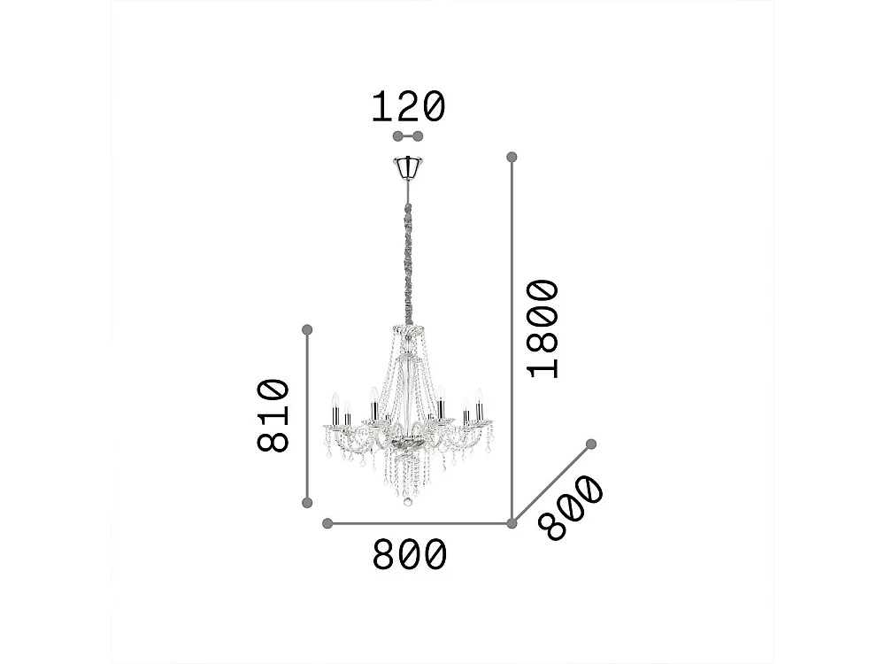 Ideal Lux Amadeus - Lampadario a 8 luci Trasparente, attacco E14
