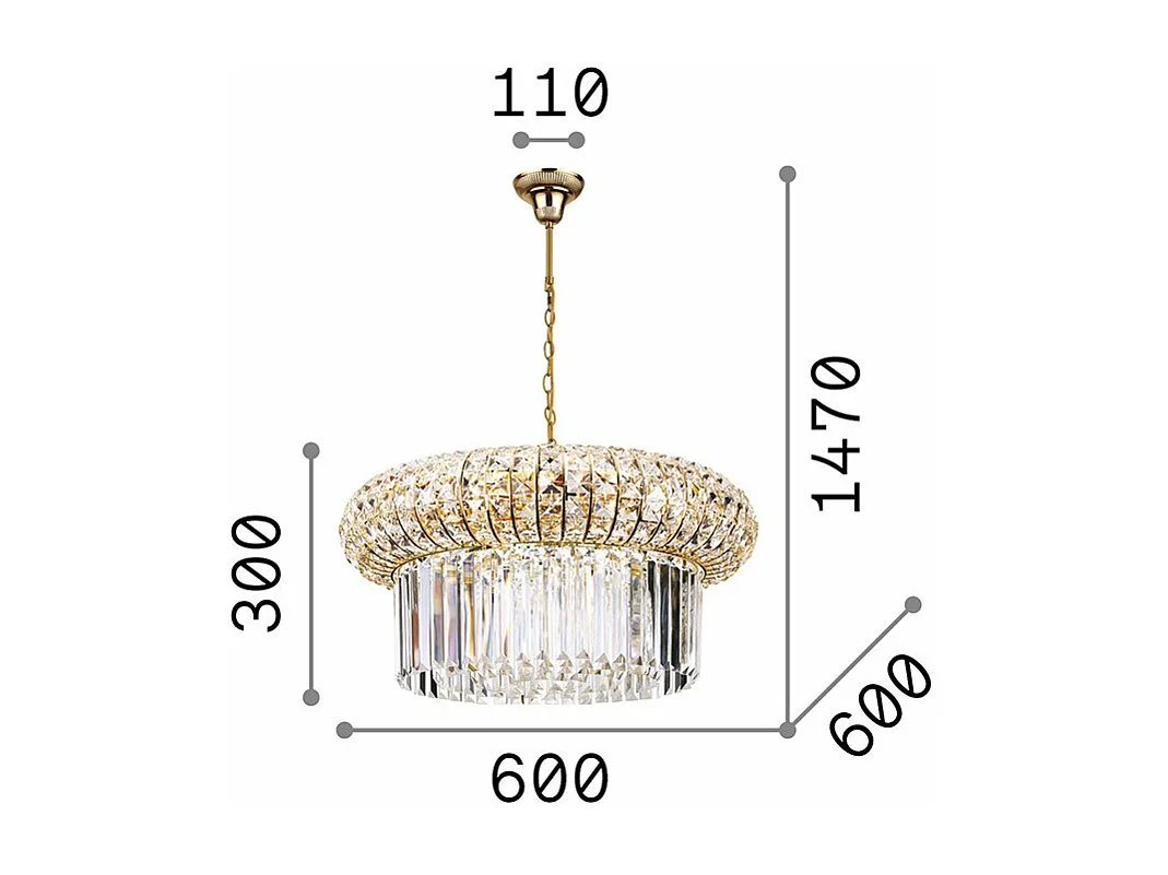 Ideal Lux NABUCCO - Innen Kristall Deckenpendelleuchte 12 Lichter Gold, E14