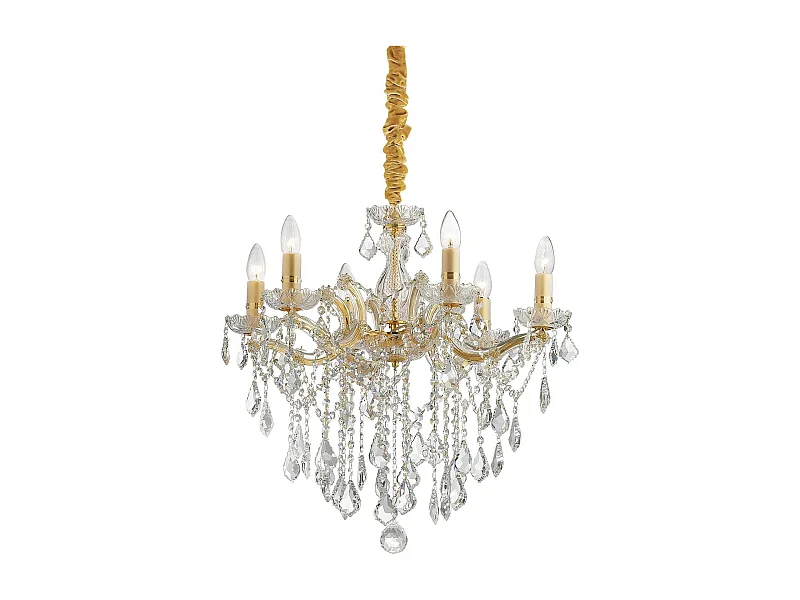 Ideal Lux Florian - Lámpara de araña de 6 luces de cristal, acabado dorado, E14