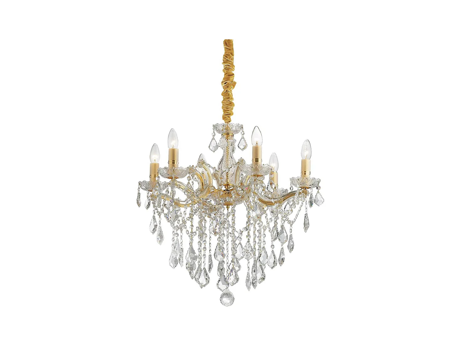 Ideal Lux Florian Lustre en cristal à 6 ampoules au fini doré, E14