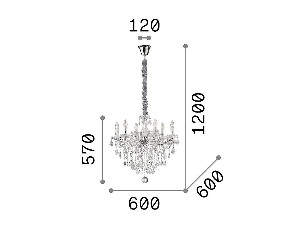 Ideal Lux Florian - Lámpara de araña de 6 luces de cristal, acabado dorado, E14