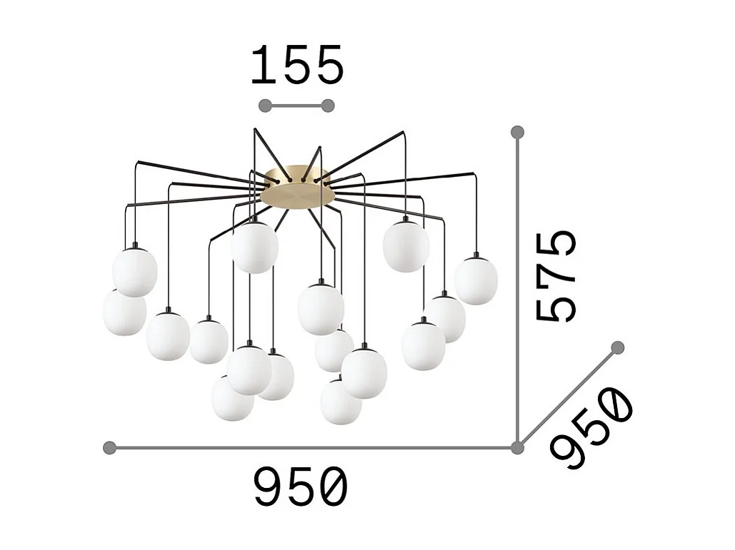 Ideal Lux RHAPSODY - Lámpara colgante de techo en racimo para interiores, 16 luces, negro, G9