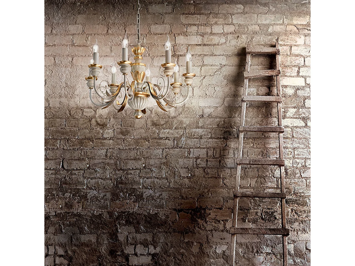Ideal Lux Firenze - Lámpara de araña de 8 luces marfil, acabado dorado, E14