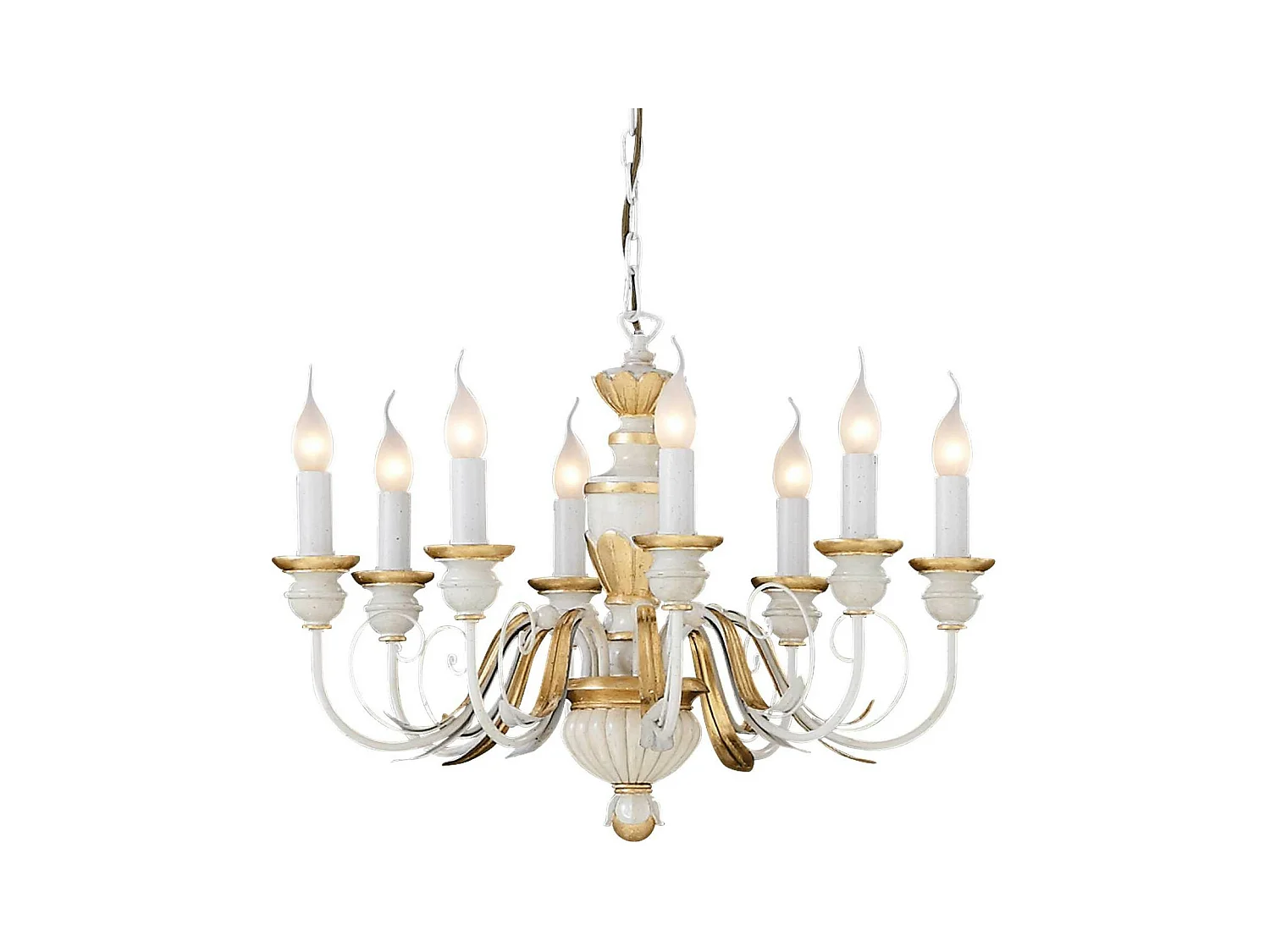 Ideal Lux Firenze Lustre à 8 ampoules ivoire, finition dorée, E14