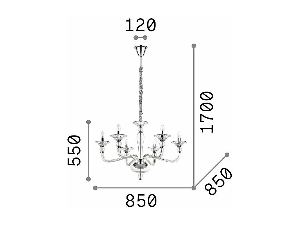 Ideal Lux Danieli - Lampadario a 6 luci Ambra, E14