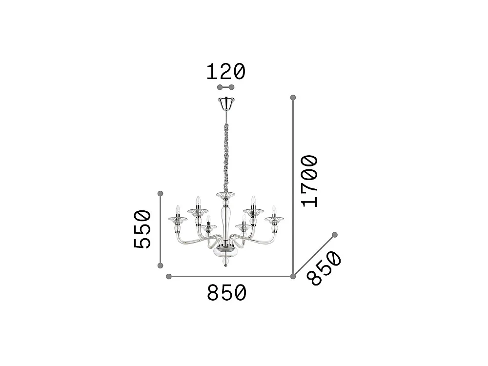 Ideal Lux Danieli Suspension à 6 ampoules ambre, E14