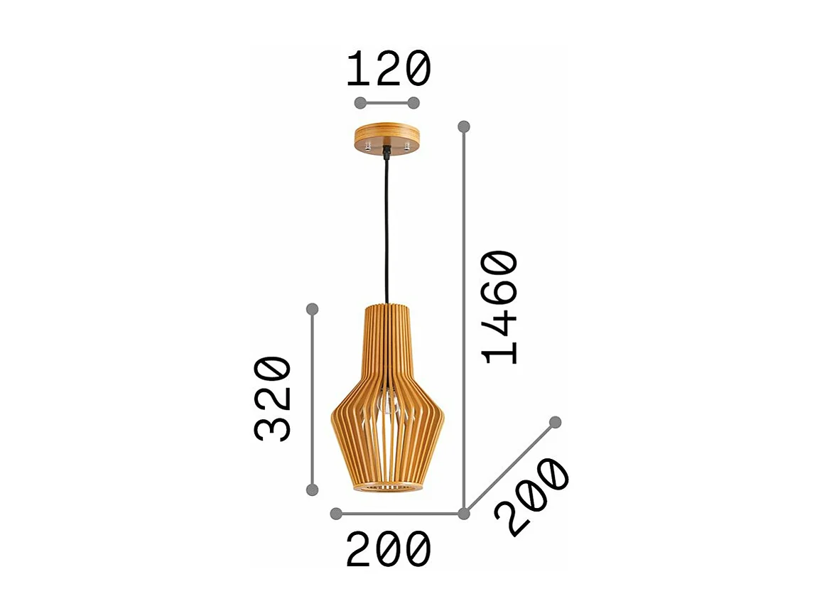 Ideal Lux Citrus Suspension à 1 lumière en bois, E27