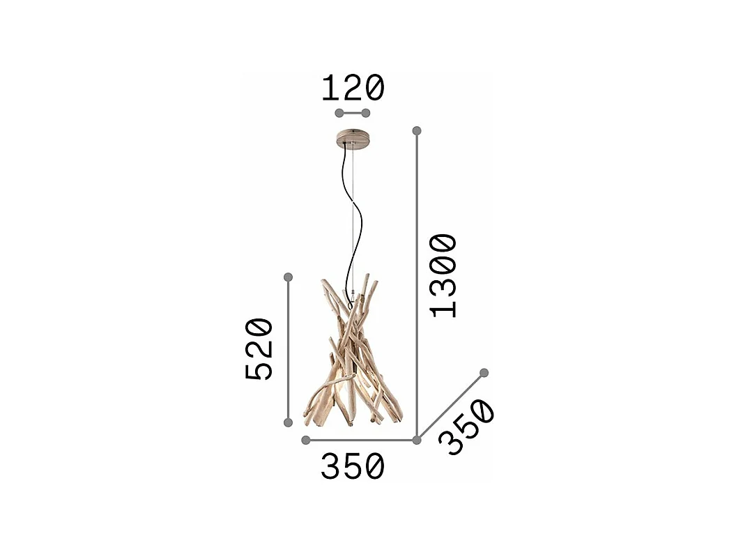 Ideal Lux Driftwood - Sospensione a soffitto a 1 luce marrone, E27