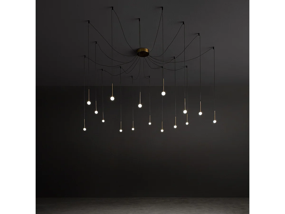 Ideal Lux LUCCIOLA Plafoniera a sospensione a grappolo LED a 16 luci in ottone, 3000K, non dimmerabile