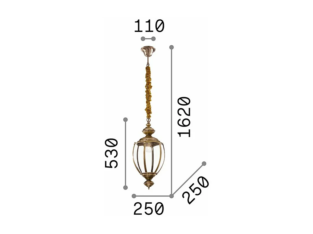 Ideal Lux Norma - Lampadario a sospensione a 1 luce in ottone antico, vetro trasparente, attacco E27