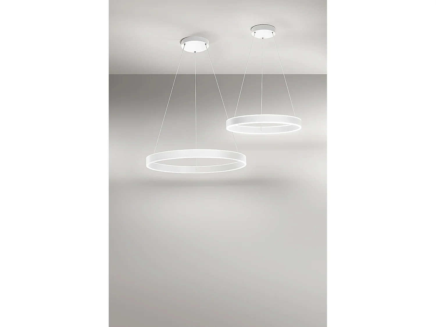 48W 3840lm LED Pendant Lamp in White Metal, Selectable CCT Technology 3000K/4000K/6000K, Satin Diffuser, Diameter 60 cm - Perenz