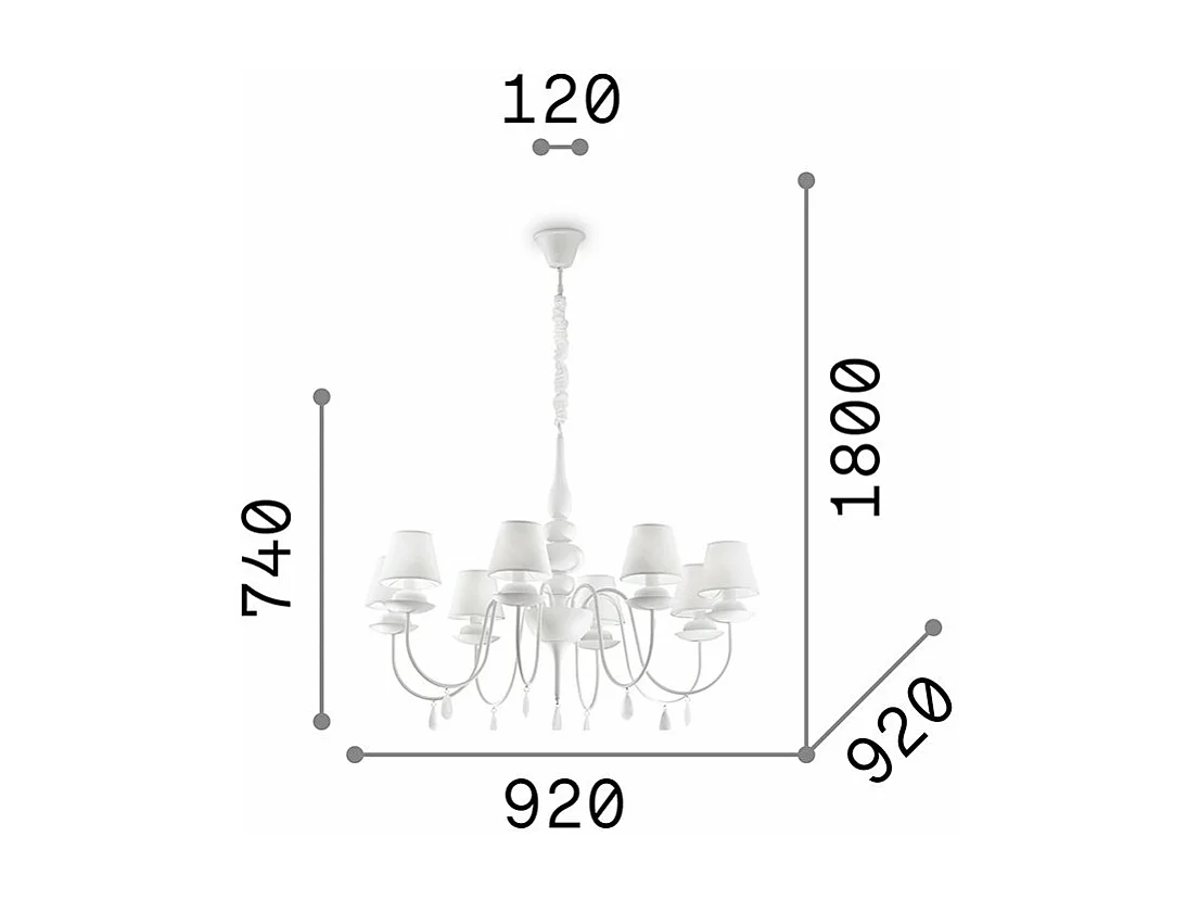 Ideal Lux Blanche - 8 Leichter mehrarmiger Kronleuchter in Weiß, E14