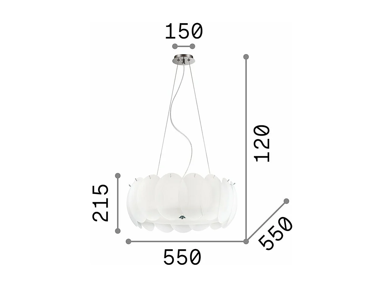 Ideal Lux Ovalino - 8 licht Large Deckenanhänger Weiß, E27