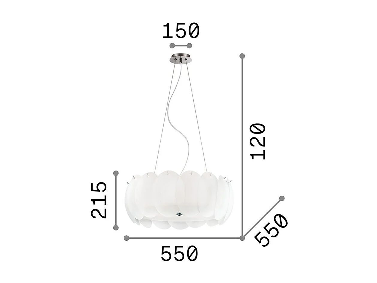 Ideal Lux Ovalino - Sospensione a soffitto grande 8 luci bianco, E27