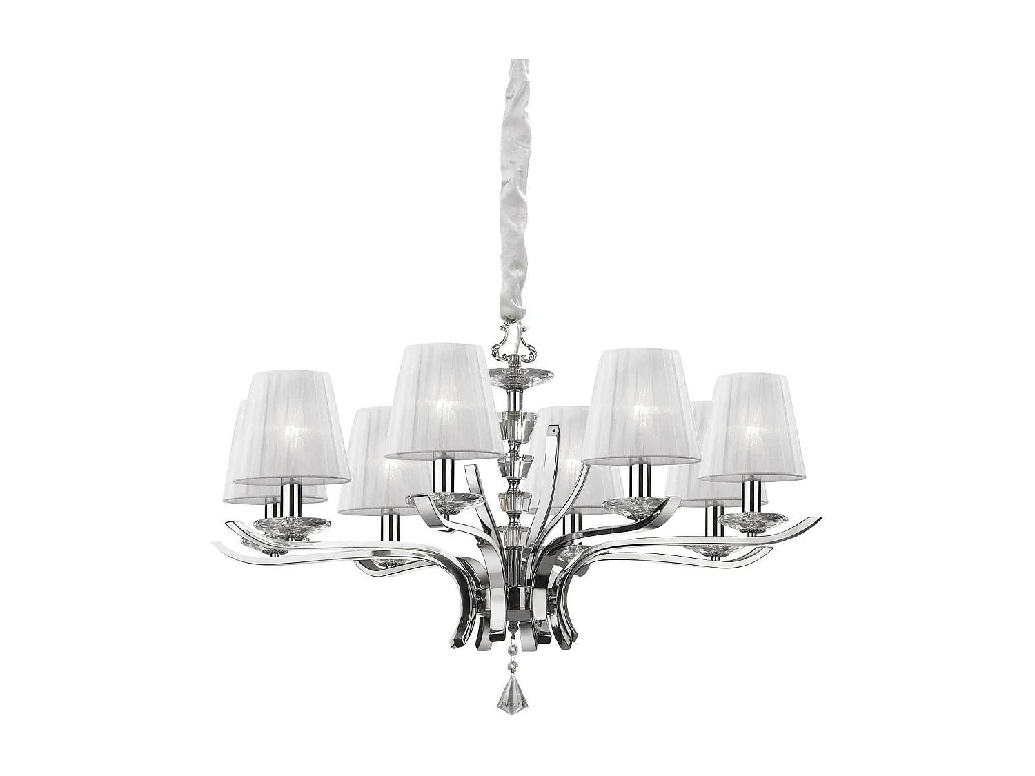 Ideal Lux Pegaso - Lampadario multibraccio a 8 luci in cristallo cromato, finitura bianca, attacco E14