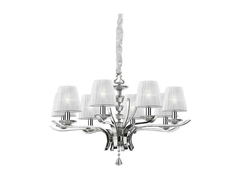 Ideal Lux Pegaso - Lampadario multibraccio a 8 luci in cristallo cromato, finitura bianca, attacco E14