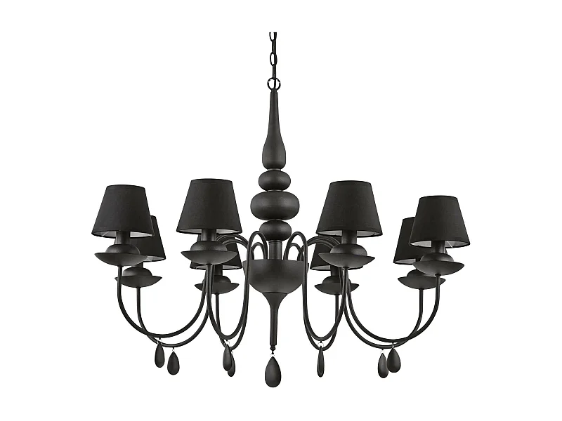 Ideal Lux Blanche - Lámpara de araña de 8 luces con brazos múltiples, acabado negro, E14