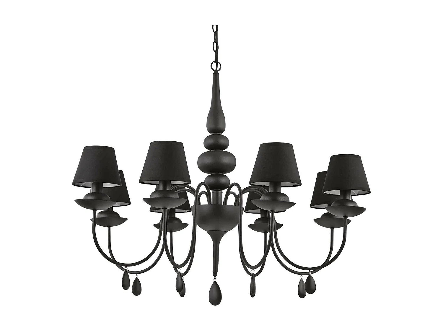 Ideal Lux Blanche - Lámpara de araña de 8 luces con brazos múltiples, acabado negro, E14