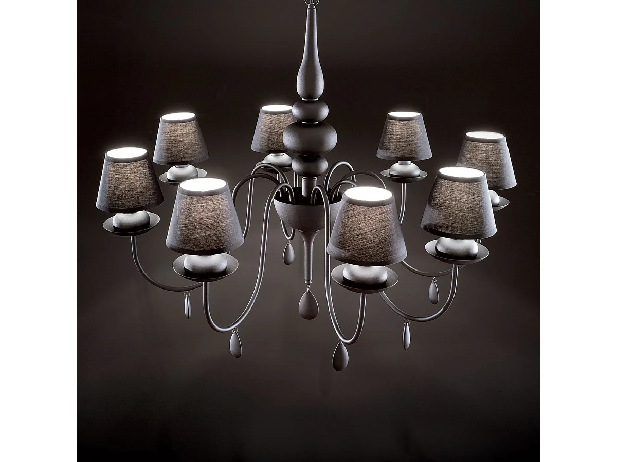 Ideal Lux Blanche - Lámpara de araña de 8 luces con brazos múltiples, acabado negro, E14