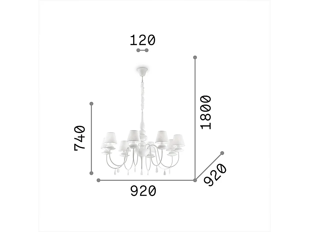 Ideal Lux Blanche - Lampadario a 8 luci multibraccio finitura nera, attacco E14