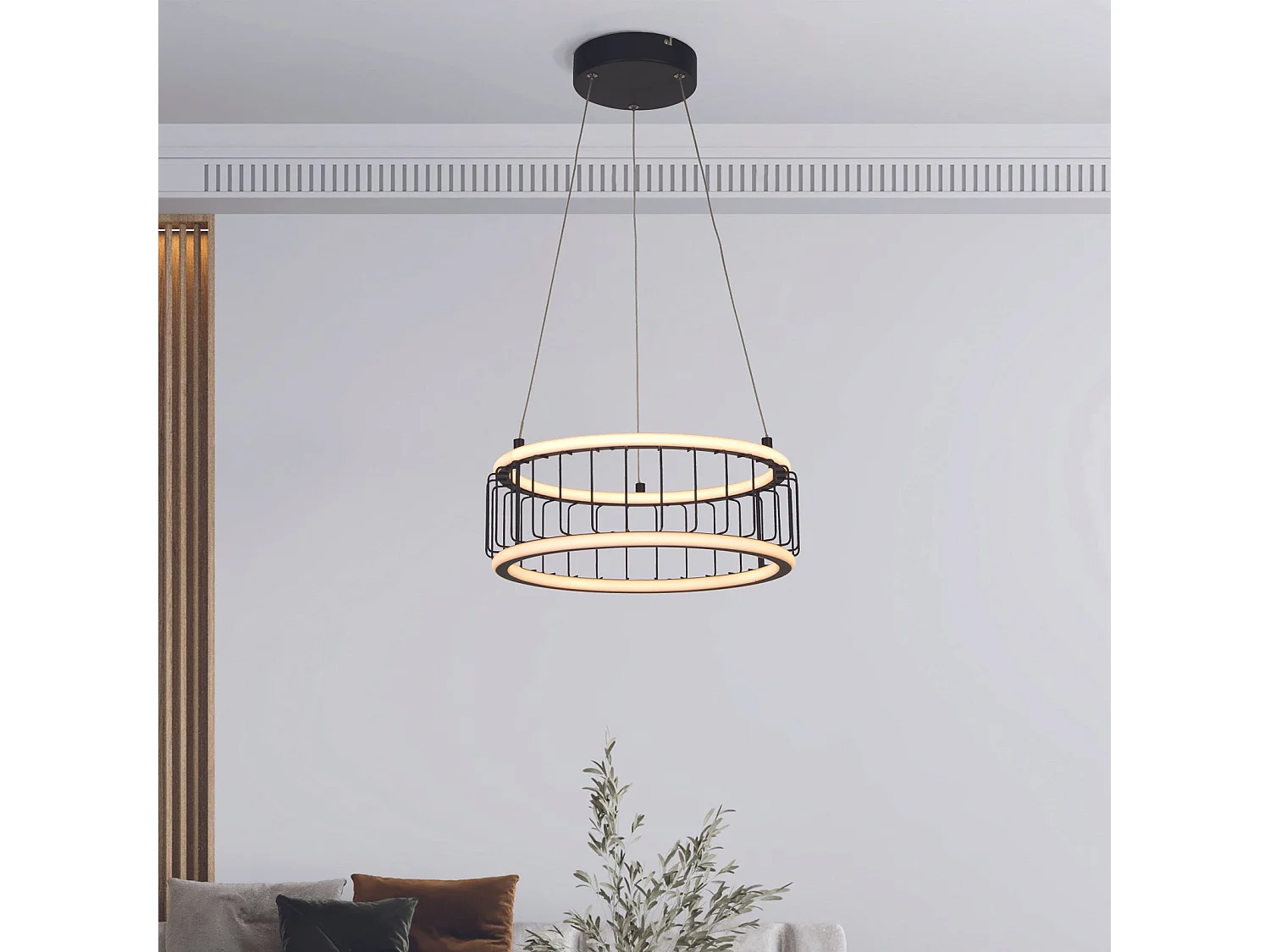 Lampadario Contemporaneo Circolo Alluminio Bianco Silicone Nero Led 40W 3000K