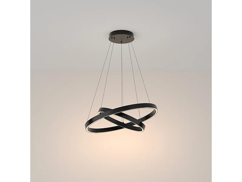 Maytoni Rim Twin Ring Moderne integrierte LED-Pendel-Deckenleuchte Schwarz, 60 cm, 3000 K