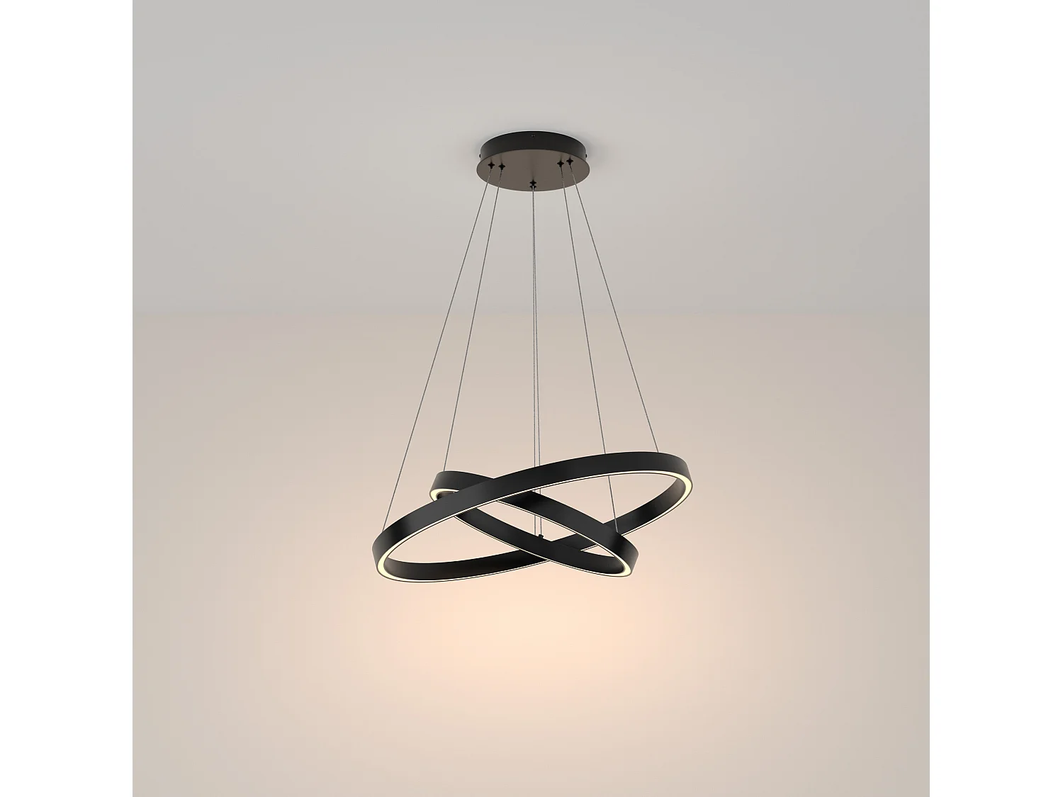 Maytoni Rim Twin Ring Moderne integrierte LED-Pendel-Deckenleuchte Schwarz, 60 cm, 3000 K