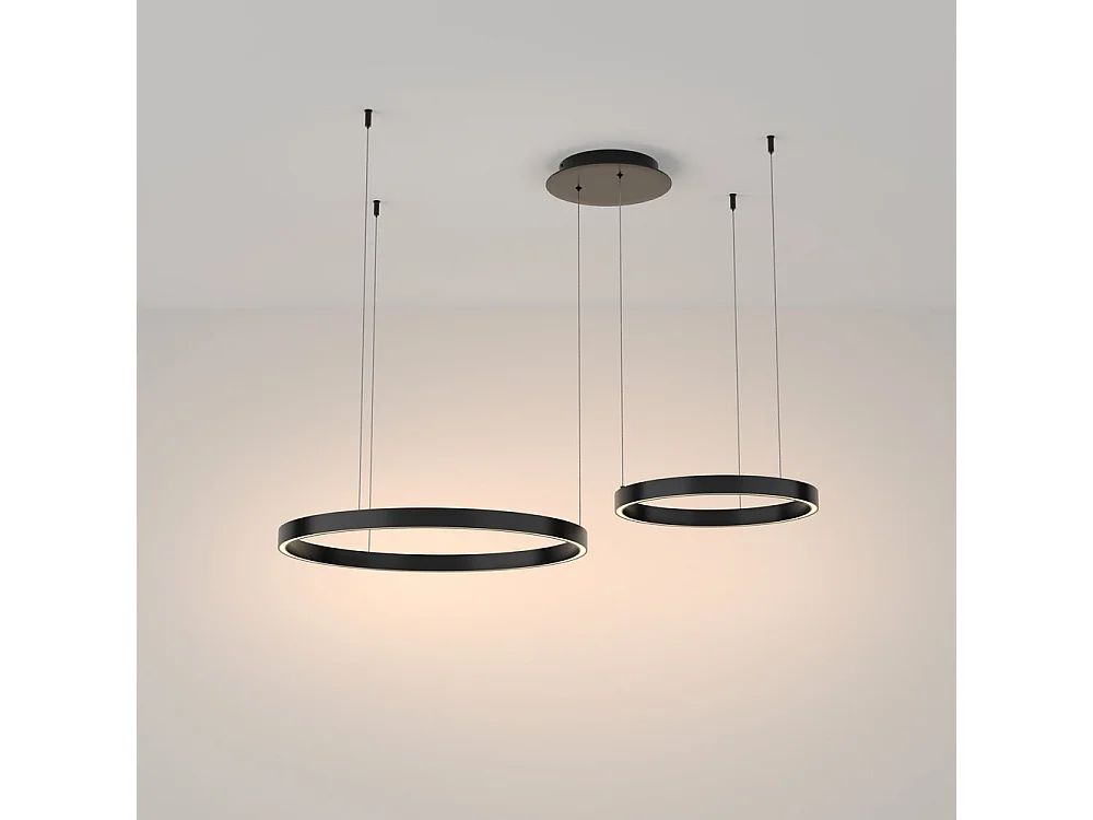 Maytoni Rim Twin Ring Moderne integrierte LED-Pendel-Deckenleuchte Schwarz, 60 cm, 3000 K